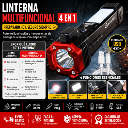 Linterna Multifuncional  Recargable 4 En 1